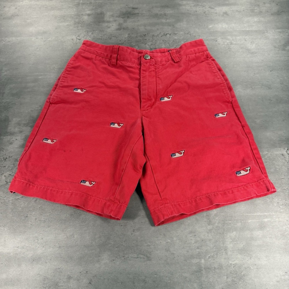 Vineyard Vines Shorts Men 28 Red USA Flag Whale Embroidered 9" Inseam Prep Golf